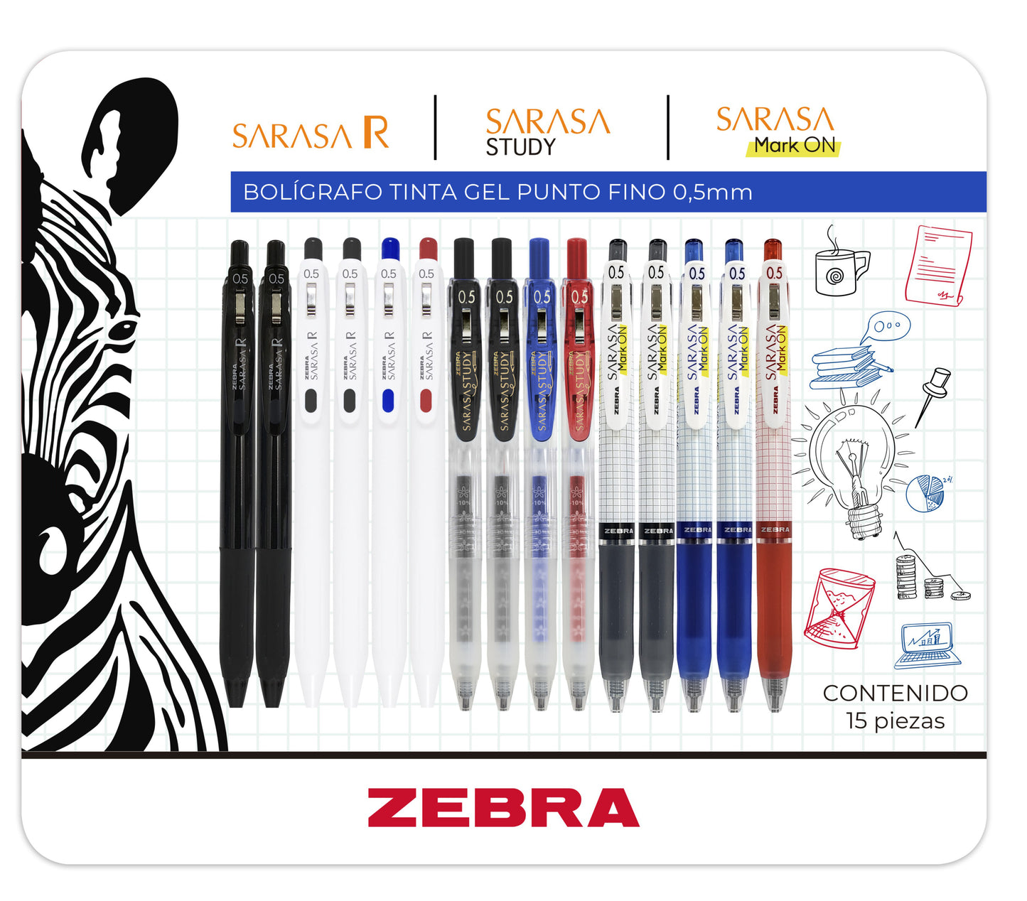 Rollerball - Sarasa Mix - Colores Básicos - Set 15 pzas.