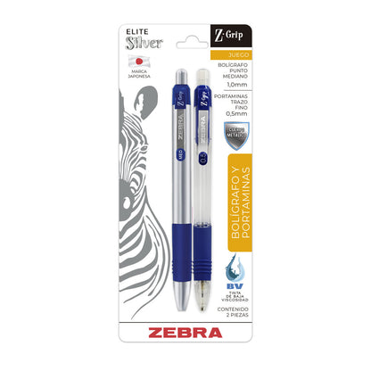 Juego De Bolígrafo Y Portaminas Z-Grip Elite Silver Zebra.