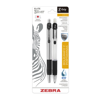 Juego De Bolígrafo Y Portaminas Z-Grip Elite Silver Zebra.