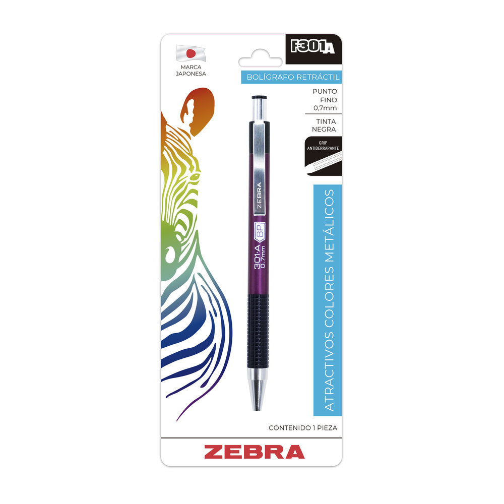 Bolígrafo Retráctil De Acero Inoxidable F-301 A Zebra