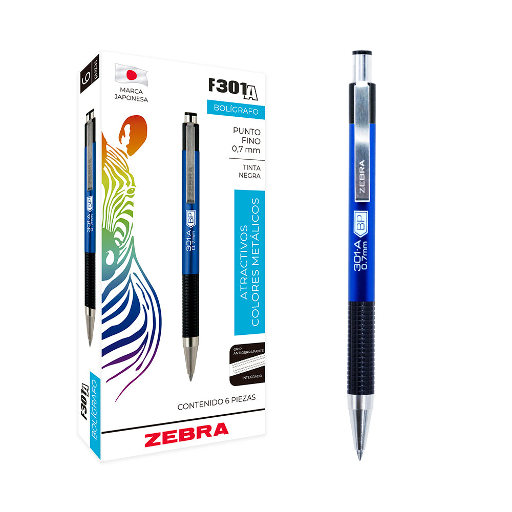 Bolígrafo Retráctil De Acero Inoxidable F-301 A Zebra