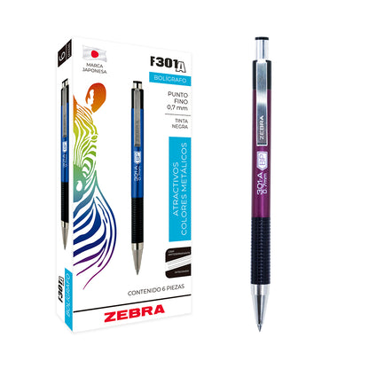 Bolígrafo Retráctil De Acero Inoxidable F-301 A Zebra