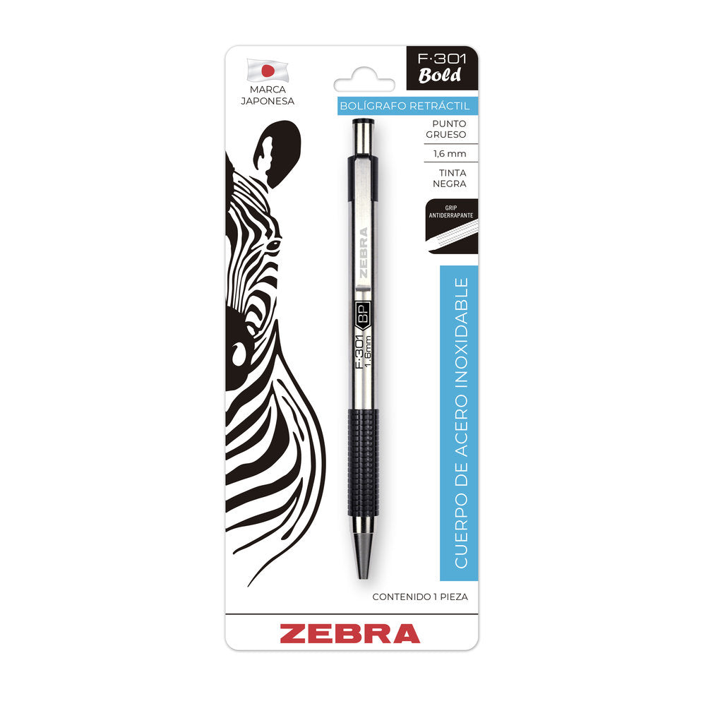 Bolígrafo Retráctil De Acero Inoxidable F-301 Bold Zebra