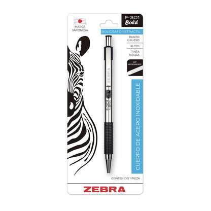 Bolígrafo Retráctil De Acero Inoxidable F-301 Bold Zebra