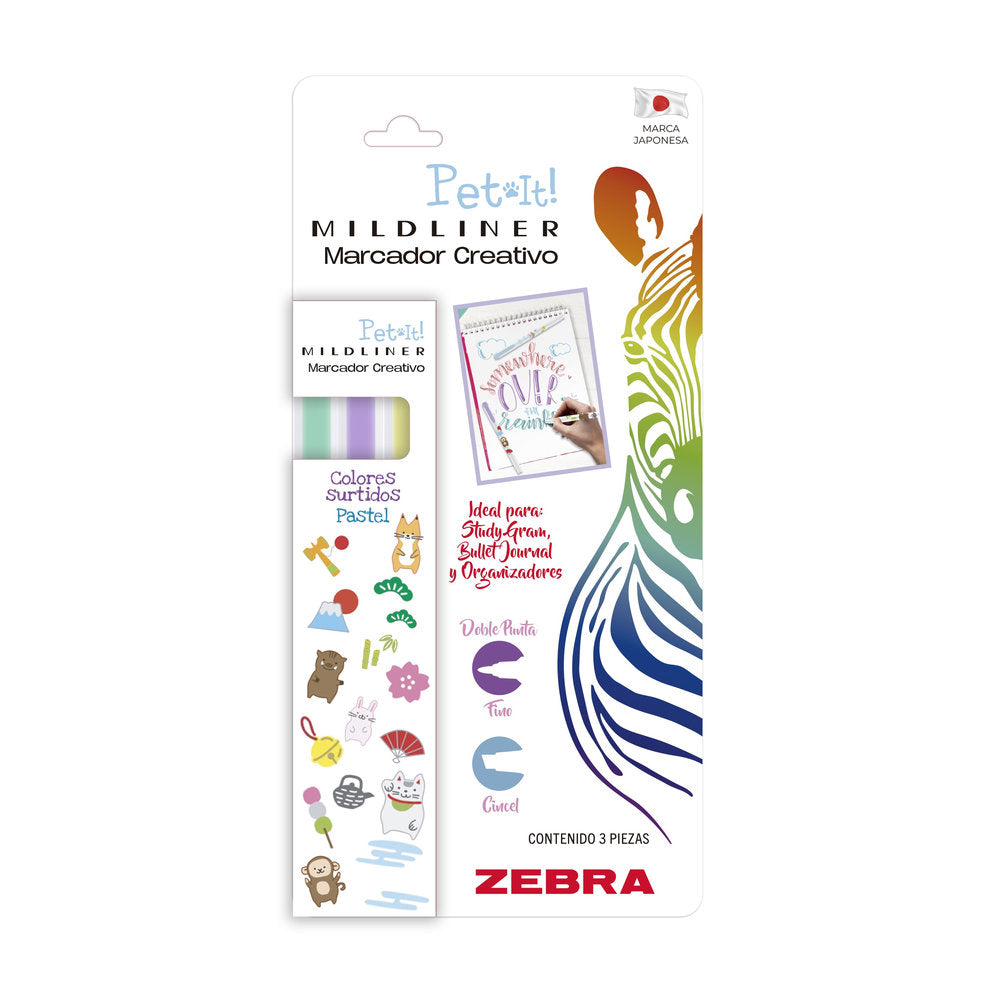 Marcador Doble Punta Mildliner Pet It Zebra.