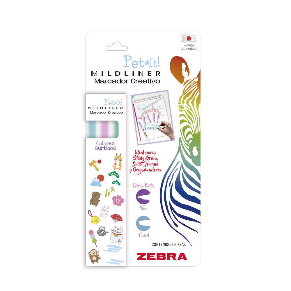 Marcador Doble Punta Mildliner Pet It Zebra.